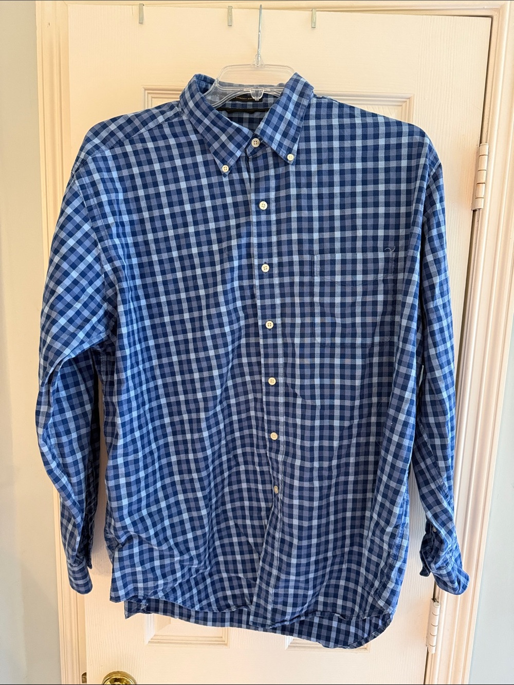 Austin Reed Men's Navy and Light Blue Check Button-Down Shirt